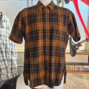 Pendleton Wool Shirt Size L Brown Plaid Short Sleeve